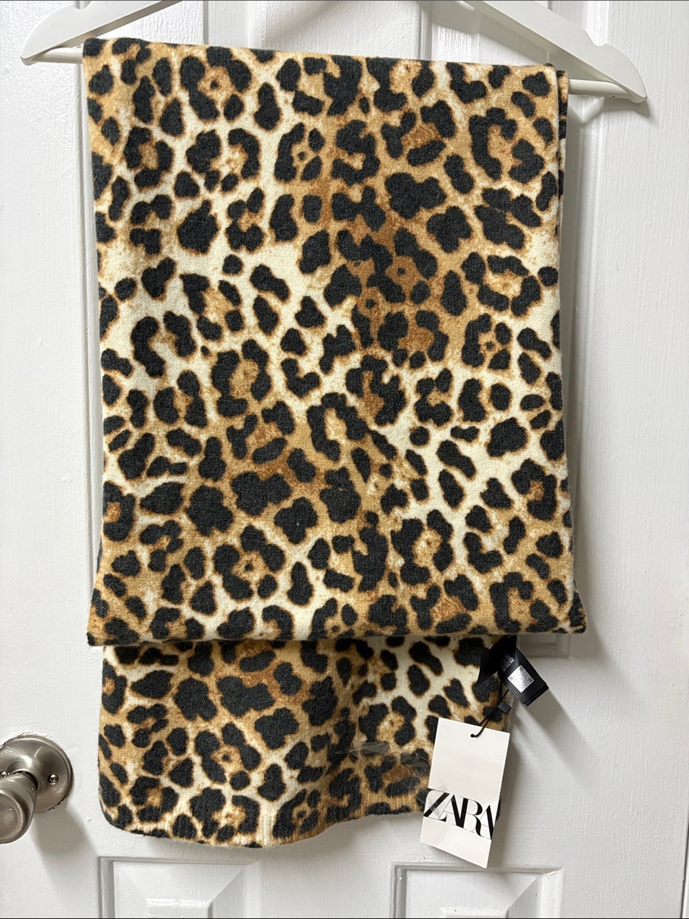 Zara Leopard Print Wrap Scarf in Brown, Black & Cream